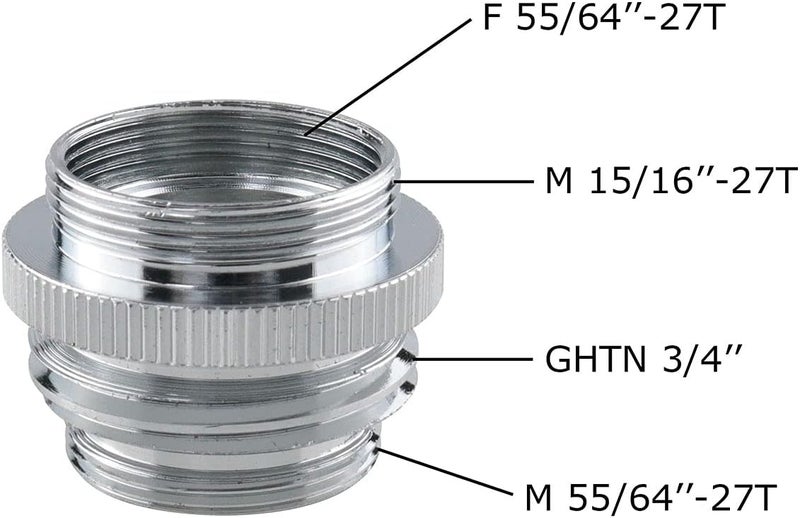klarako Faucet Adapter (Convert External Thread (15/16"-27) or Internal Thread (55/64"-27) The Aerator to 3/4" Hose External Thread or 55/64"-27) - Image 2