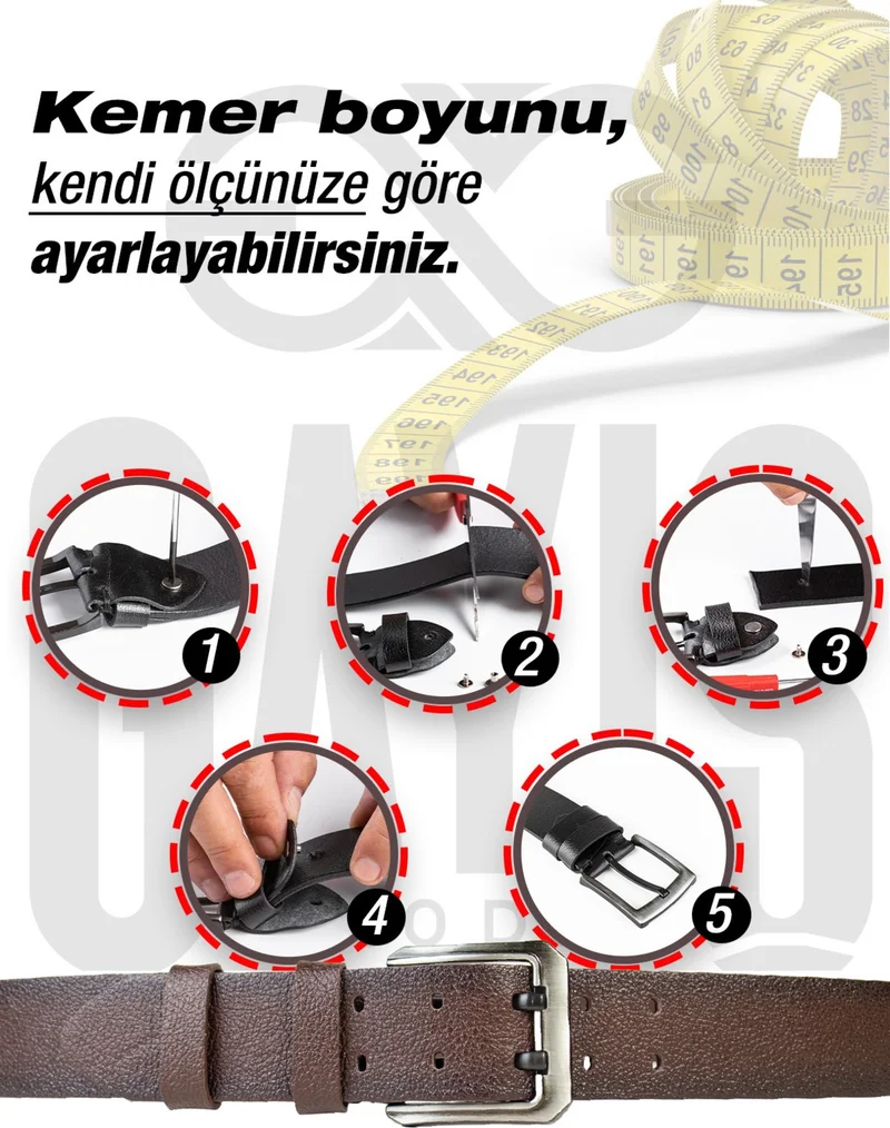 Gayış Special Oval Boxed Buffalo Leather Men's Jeans Trouser Belt Gift Dowry Belt