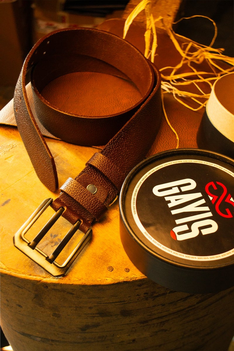 Special Oval Boxed Buffalo Leather Men's Jeans Trouser Belt Gift Dowry Belt