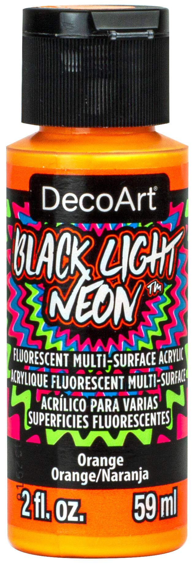 DecoArt Black Light Neons - Multi Surface Acrylic Paint - 59 ML (2 Oz) Bottle - Orange (02)