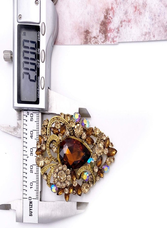 LAXPICOL Women's Vintage Brown Austrian Crystal Elegant Flower Teardrop Brooch Gold Tone - Image 5