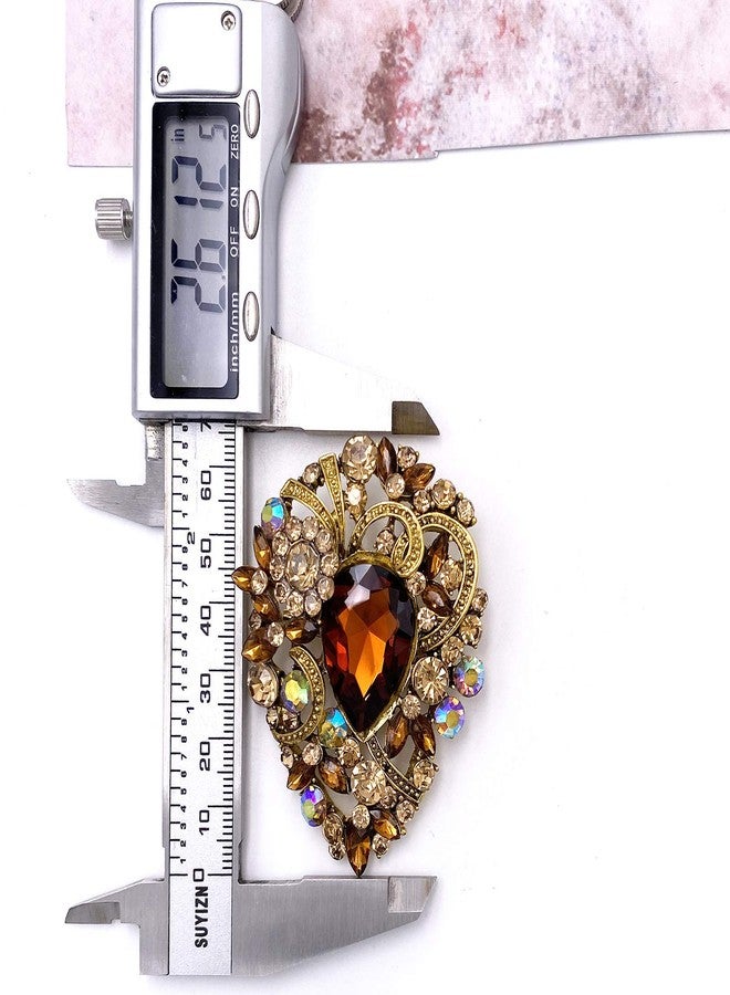 LAXPICOL Women's Vintage Brown Austrian Crystal Elegant Flower Teardrop Brooch Gold Tone - Image 4