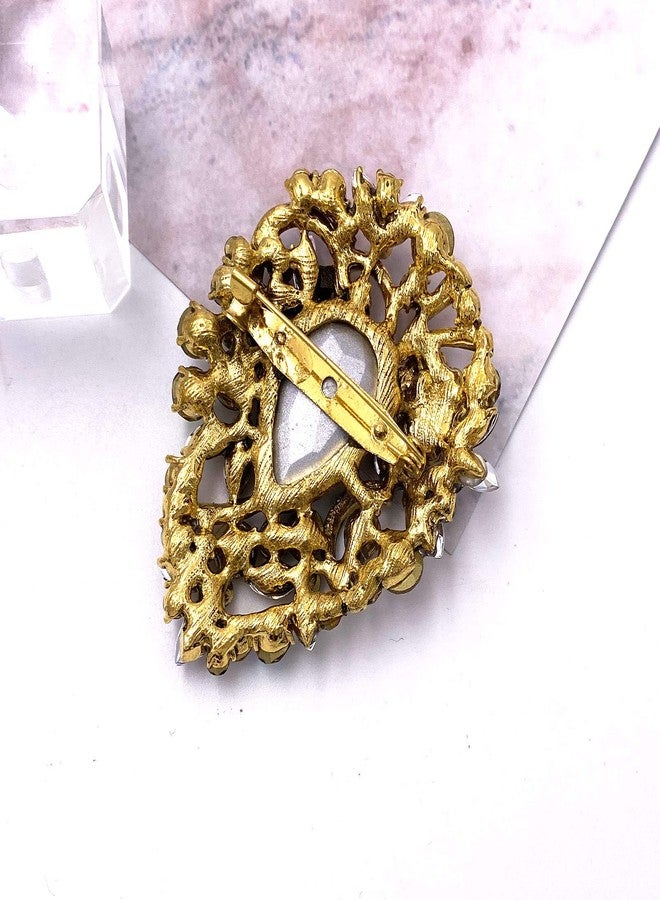 LAXPICOL Women's Vintage Brown Austrian Crystal Elegant Flower Teardrop Brooch Gold Tone - Image 3