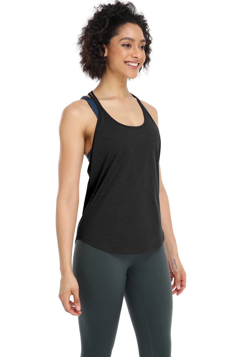icyzone Workout Tank Tops for Women - Athletic Yoga Tops, T-Back Running Tank Top (S, Black/Brick) - Image 2