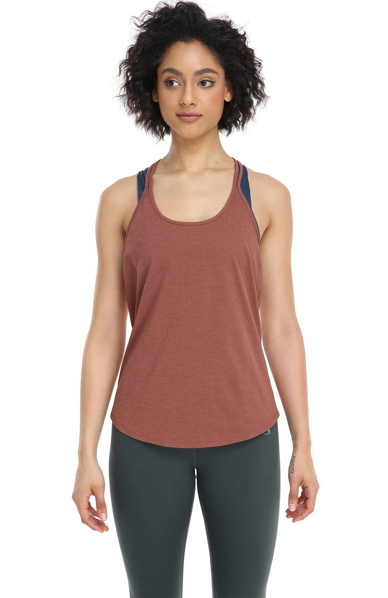 icyzone Workout Tank Tops for Women - Athletic Yoga Tops, T-Back Running Tank Top (S, Black/Brick) - Image 5
