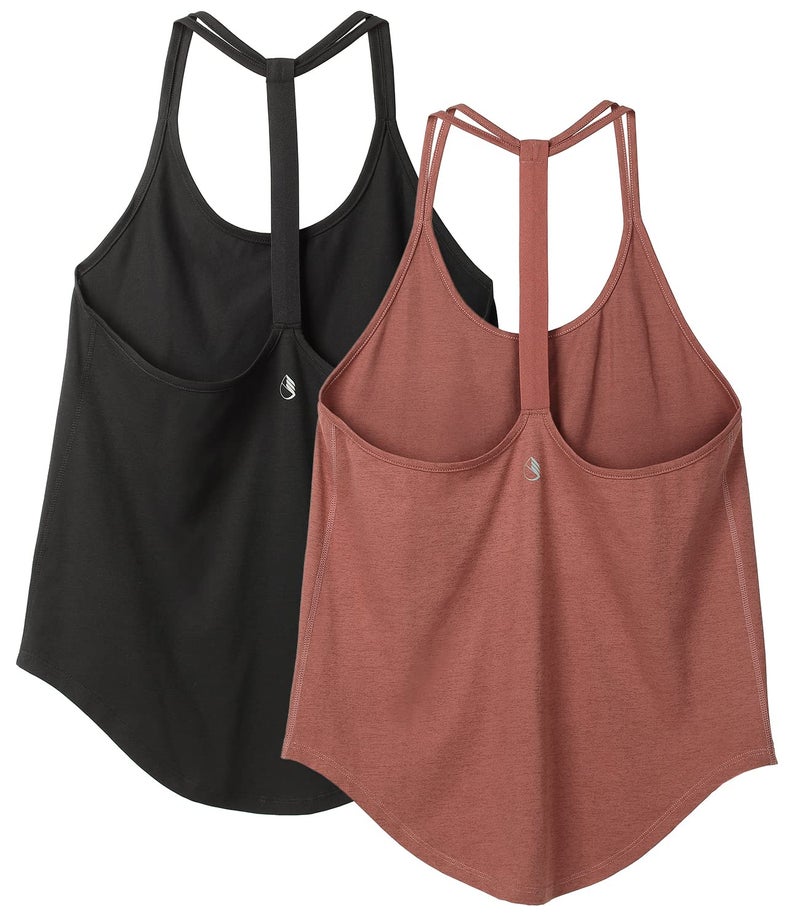 icyzone Workout Tank Tops for Women - Athletic Yoga Tops, T-Back Running Tank Top (S, Black/Brick) - Image 1
