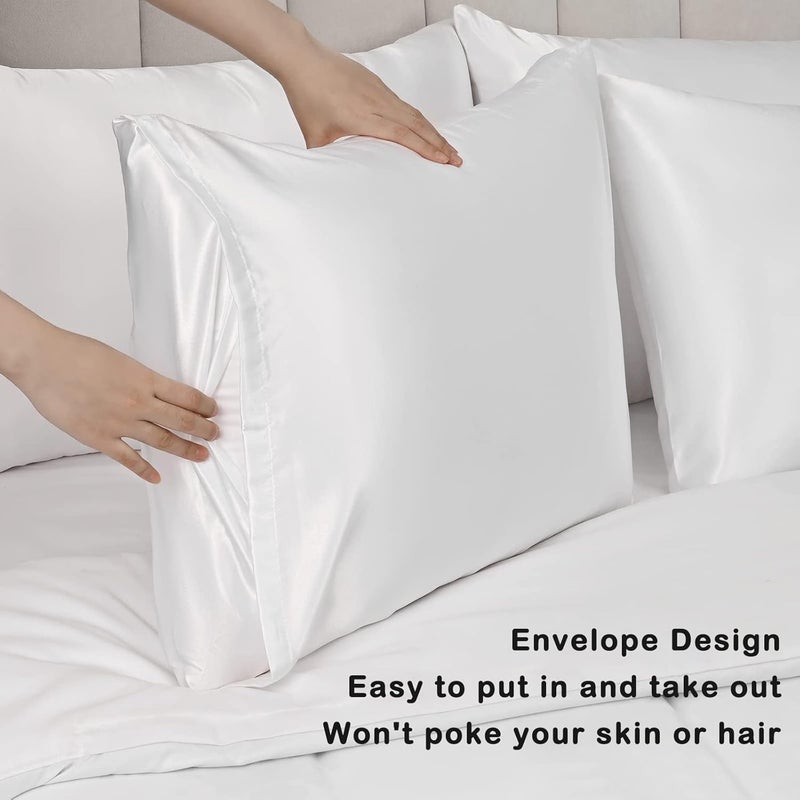 Nan Silky Soft Satin Pillowcase Set of 2 - White, 20x36 Inches - Image 5