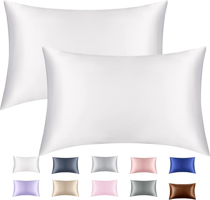 Nan Silky Soft Satin Pillowcase Set of 2 - White, 20x36 Inches - Image 1