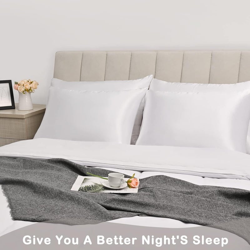 Nan Silky Soft Satin Pillowcase Set of 2 - White, 20x36 Inches - Image 2