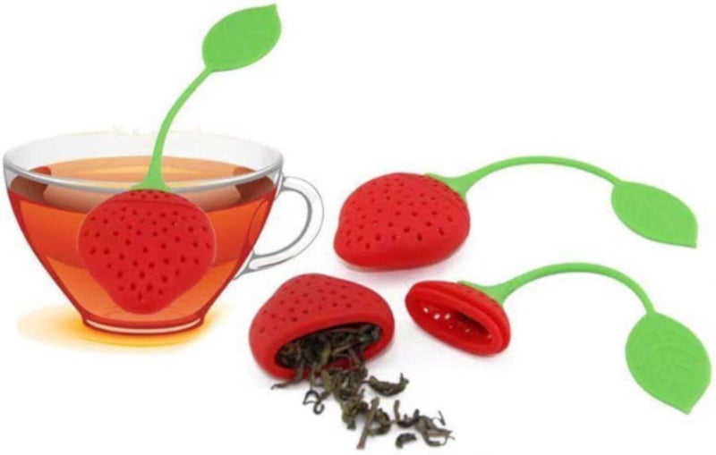Cute Tea Infuser, Tea Strainer Herbal Spice Filter Silicone Dispenser Strawberry Loose Silicone Dispenser for Herb Spice 3pcs