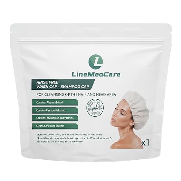 3 packs Rinse Free Shampoo Cap Hair Wash Contains Aloe Vera, Chamomile Extract, Vitamin E and Provitamin B5 Hypoallergenic, pH Balanced Microwavable. Pack of 3 Rinse Free No Water Shower Caps - Image 3