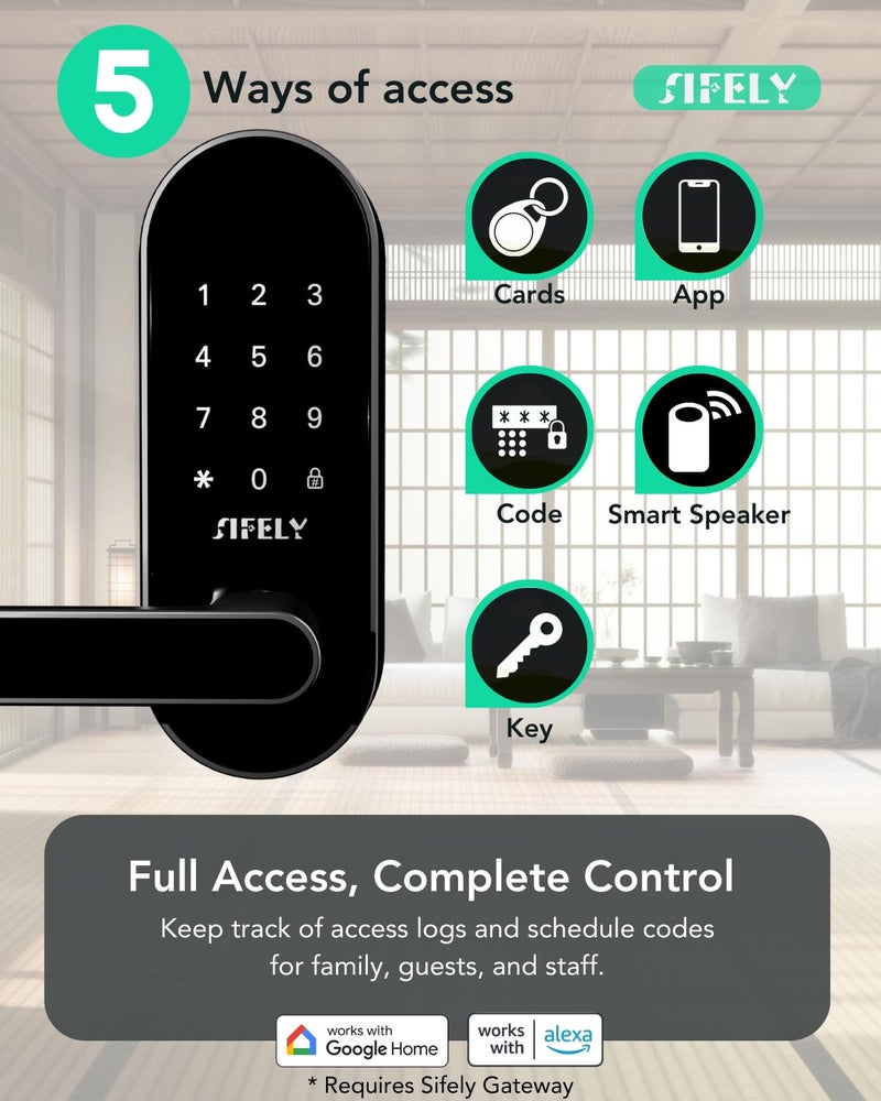 Sifely Keyless Entry Keypad Smart Door Lock with Handle & Knob â€“ Digital Deadbolt for Front, Bedroom, Office & Interior Doors, App Control for Airbnb, Guests & Kids, Easy DIY Install (No Fingerprint) - Image 2