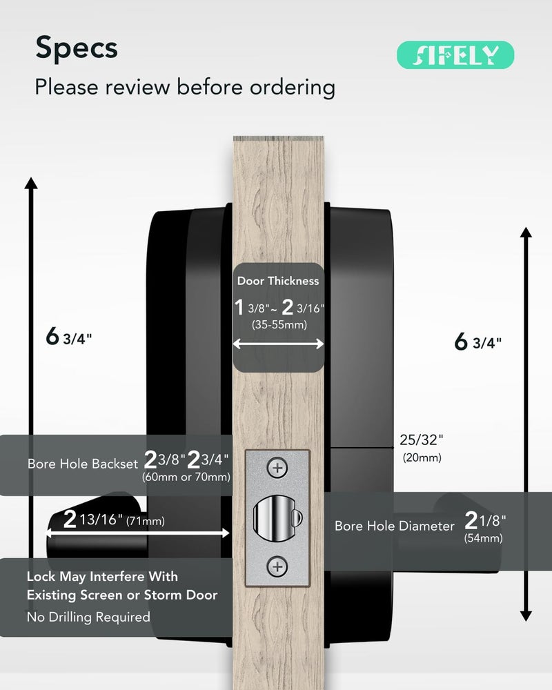 Sifely Keyless Entry Keypad Smart Door Lock with Handle & Knob â€“ Digital Deadbolt for Front, Bedroom, Office & Interior Doors, App Control for Airbnb, Guests & Kids, Easy DIY Install (No Fingerprint) - Image 5