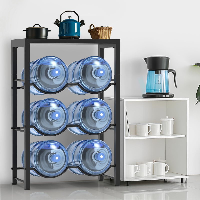 Semoprus 5 Gallon Water Bottle Holder for 6 Bottles, 3 Tiers Heavy-Duty Water Cooler Jug Rack with Reinforcement Frame for Home, Office, Restaurant - Image 2