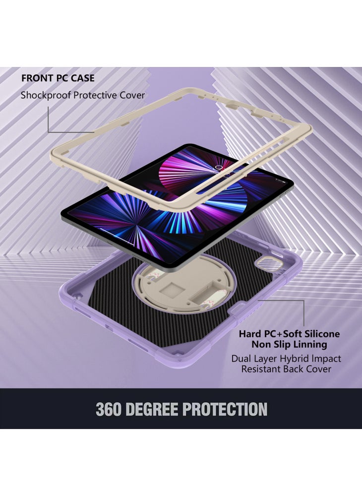 Rotating Kickstand Cover for iPad Pro 11 (2018)/(2020)/(2021)/(2022)/iPad Air (2020)/(2022),Silicone+PC Tablet Case with Pencil Holder/Shoulder Strap - Purple - Image 4
