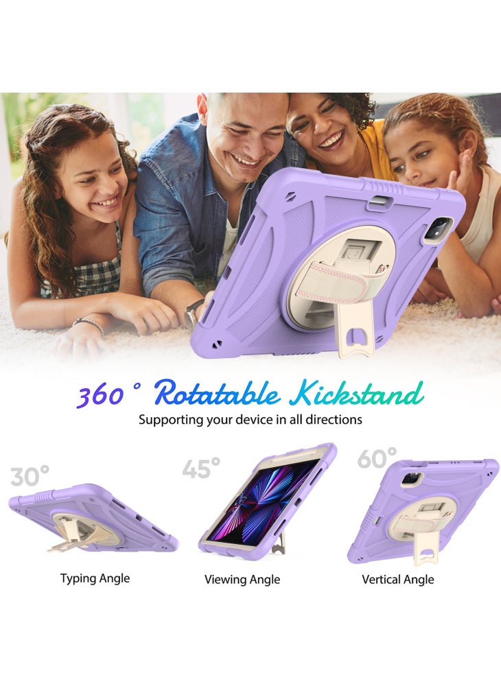 Rotating Kickstand Cover for iPad Pro 11 (2018)/(2020)/(2021)/(2022)/iPad Air (2020)/(2022),Silicone+PC Tablet Case with Pencil Holder/Shoulder Strap - Purple - Image 2