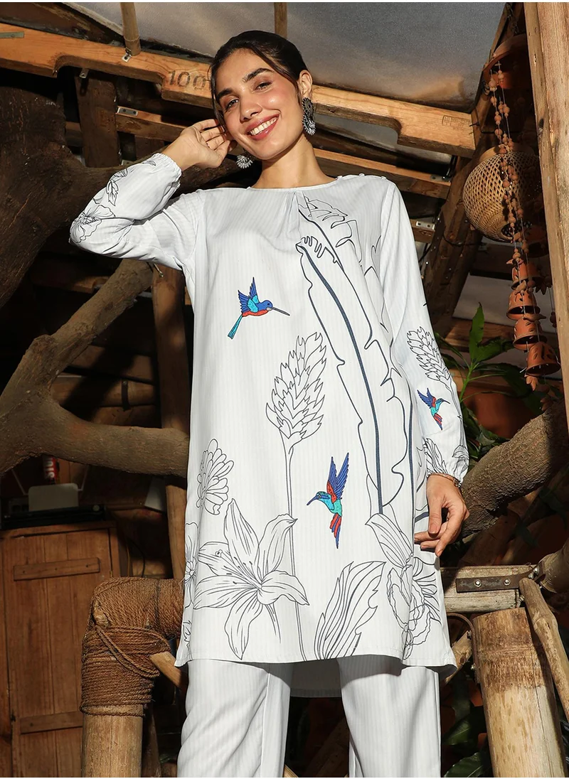 QISSA Women's Daisy White Earthy Block Kurta Set