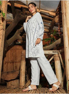  قصة Women's Daisy White Earthy Block Kurta Set  - Image 3
