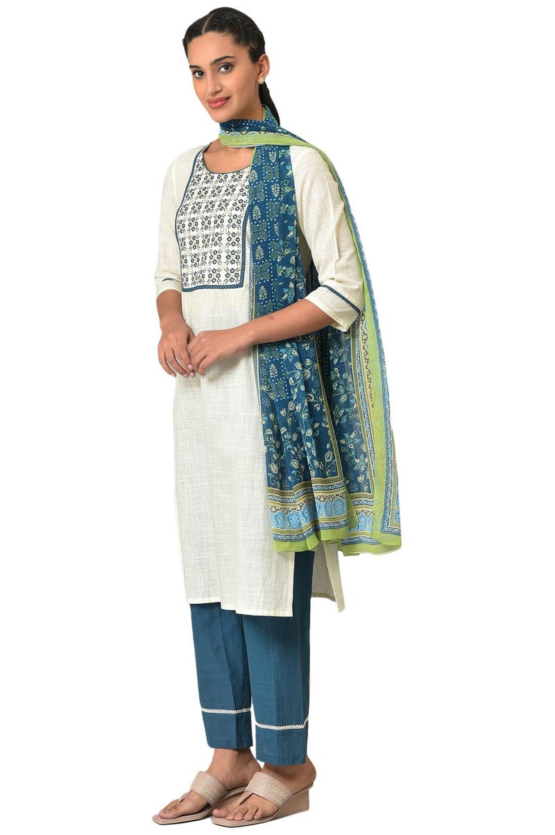 Aurelia White Floral Summer Kurta Set (Size: L)-24AUAS13953-605395 - Image 4