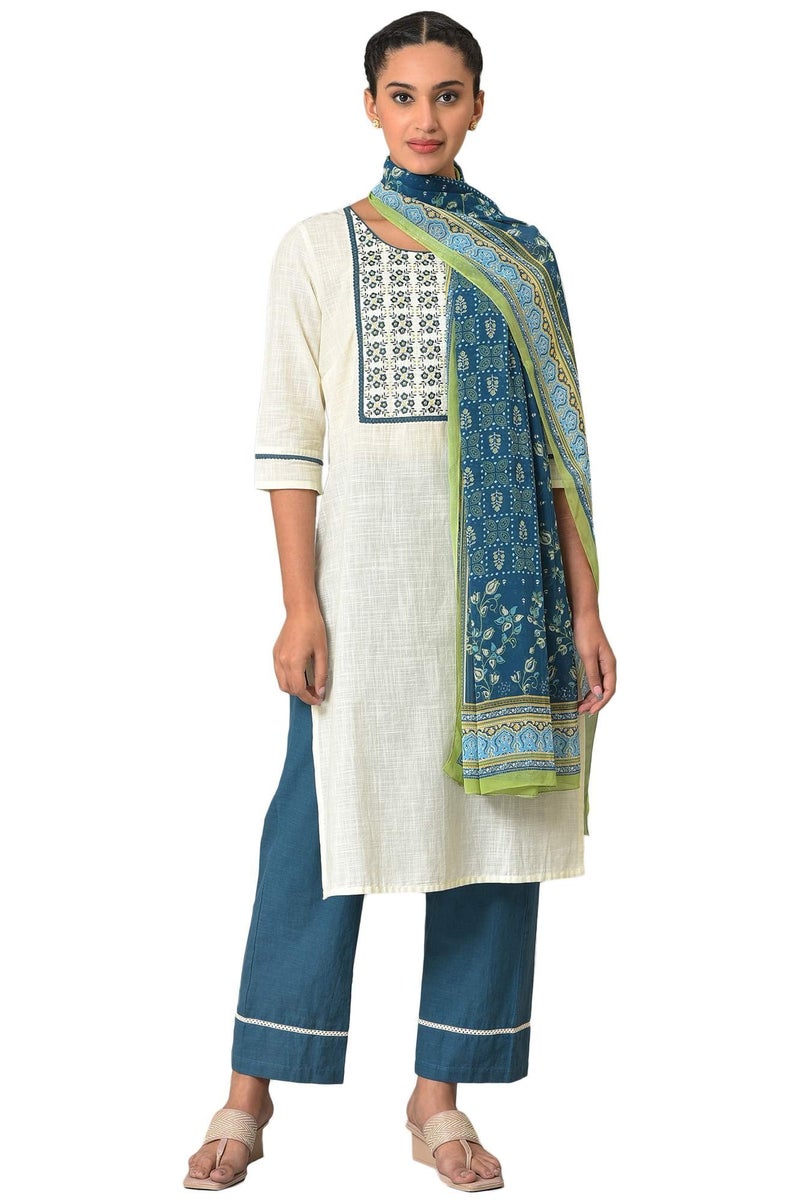 Aurelia White Floral Summer Kurta Set (Size: L)-24AUAS13953-605395 - Image 1