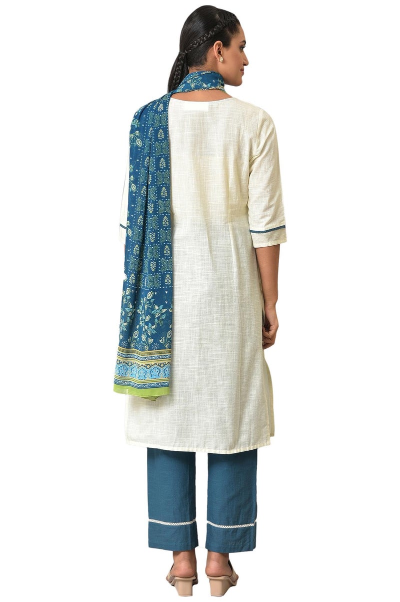 Aurelia White Floral Summer Kurta Set (Size: L)-24AUAS13953-605395 - Image 3
