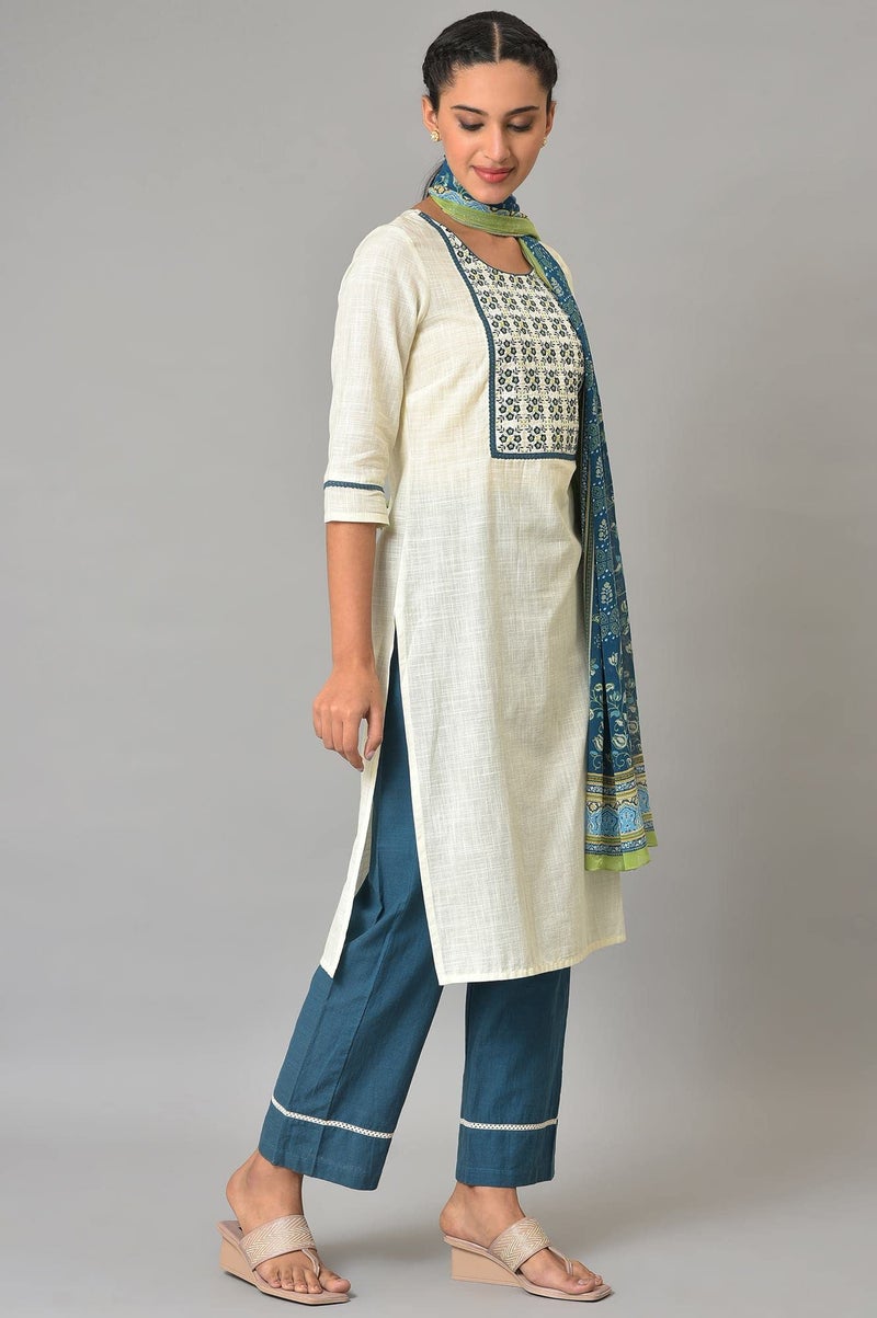 Aurelia White Floral Summer Kurta Set (Size: L)-24AUAS13953-605395 - Image 2