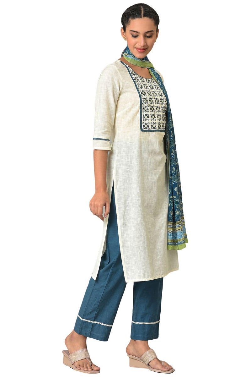Aurelia White Floral Summer Kurta Set (Size: L)-24AUAS13953-605395 - Image 5