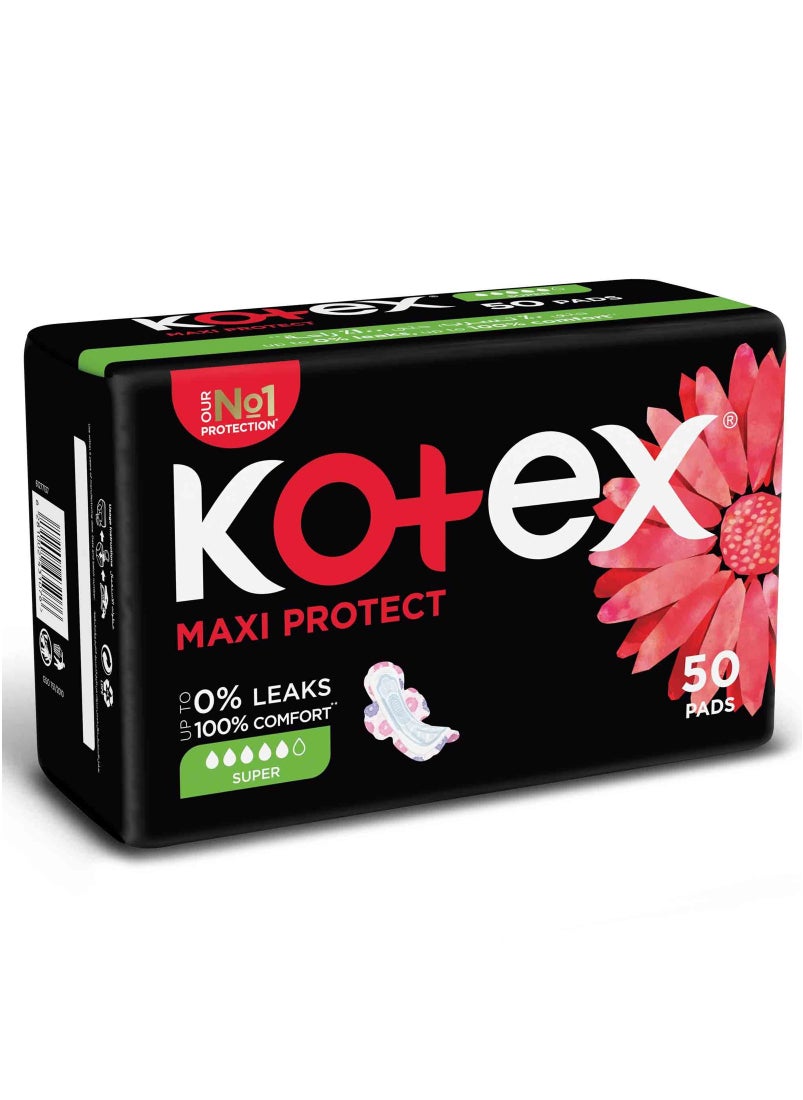 Kotex - Maxi Protect Thick Heavy Cotton Sanitary Pads With Wings Day Use 50 Pcs - Image 1