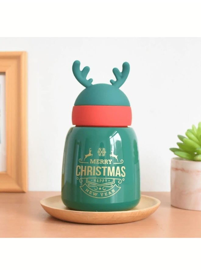 LITTLE SURPRISE BOX Mini Belly Green Antler Stainless Steel Sleek Christmas Water Bottle for Kids 300ML  - Image 2