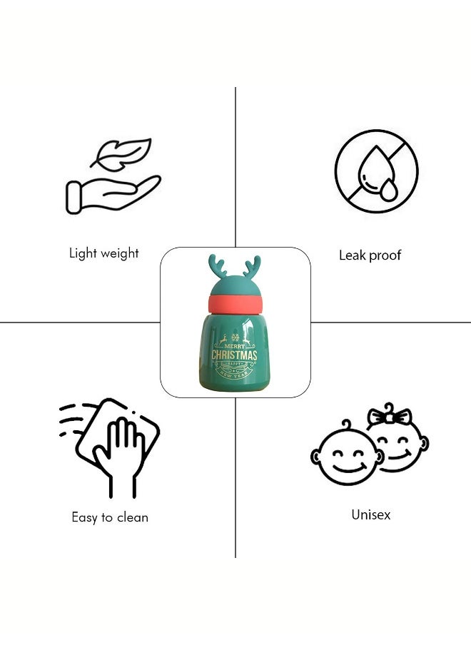 LITTLE SURPRISE BOX Mini Belly Green Antler Stainless Steel Sleek Christmas Water Bottle for Kids 300ML  - Image 4