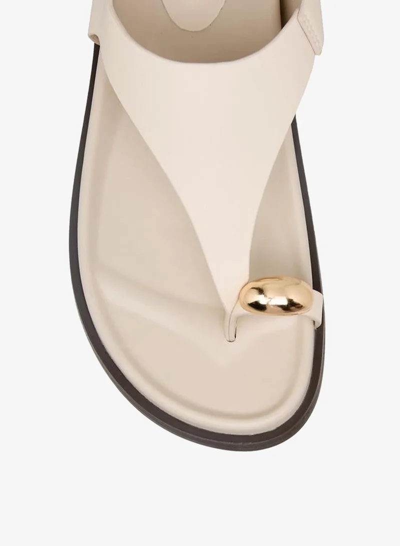 Flora Bella By Shoexpress CREAM Flora Bella Women Toe Loop Detail Sandals for Women | Best Price UAE