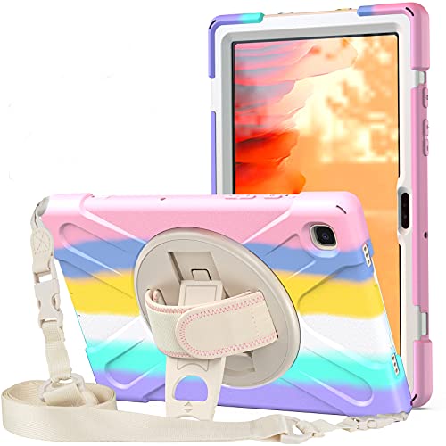 ProElite Rugged 3 Layer Armor case Cover for Samsung Galaxy Tab A7 10.4" SM-T500/T505/T507 Hand Grip and Rotating Kickstand, Rainbow - Image 1