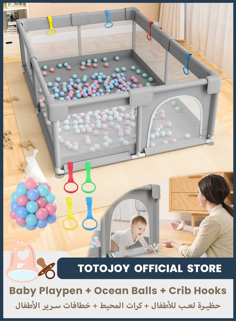 توتوجوي روضة أطفال مع 50 قطعة كرات و4 خطافات لسرير الأطفال - مقاس 180 × 150 سم للرضع في الأماكن المغلقة أو الهواء الطلق، مركز أنشطة للأطفال قابل للطي، أوكار لعب محمولة للأطفال والأطفال الصغار، ساحة لعب سهلة الطي، رمادي - Image 1