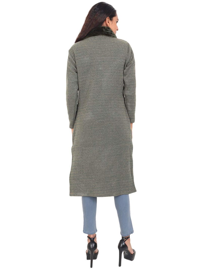 Matelco Women's Wool Straight Kurti for Winters (Ad04Caz45_Black_Parent) (Large, Green) - Image 2
