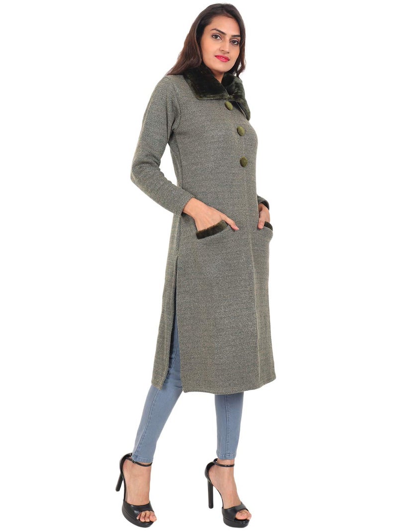 Matelco Women's Wool Straight Kurti for Winters (Ad04Caz45_Black_Parent) (Large, Green) - Image 4