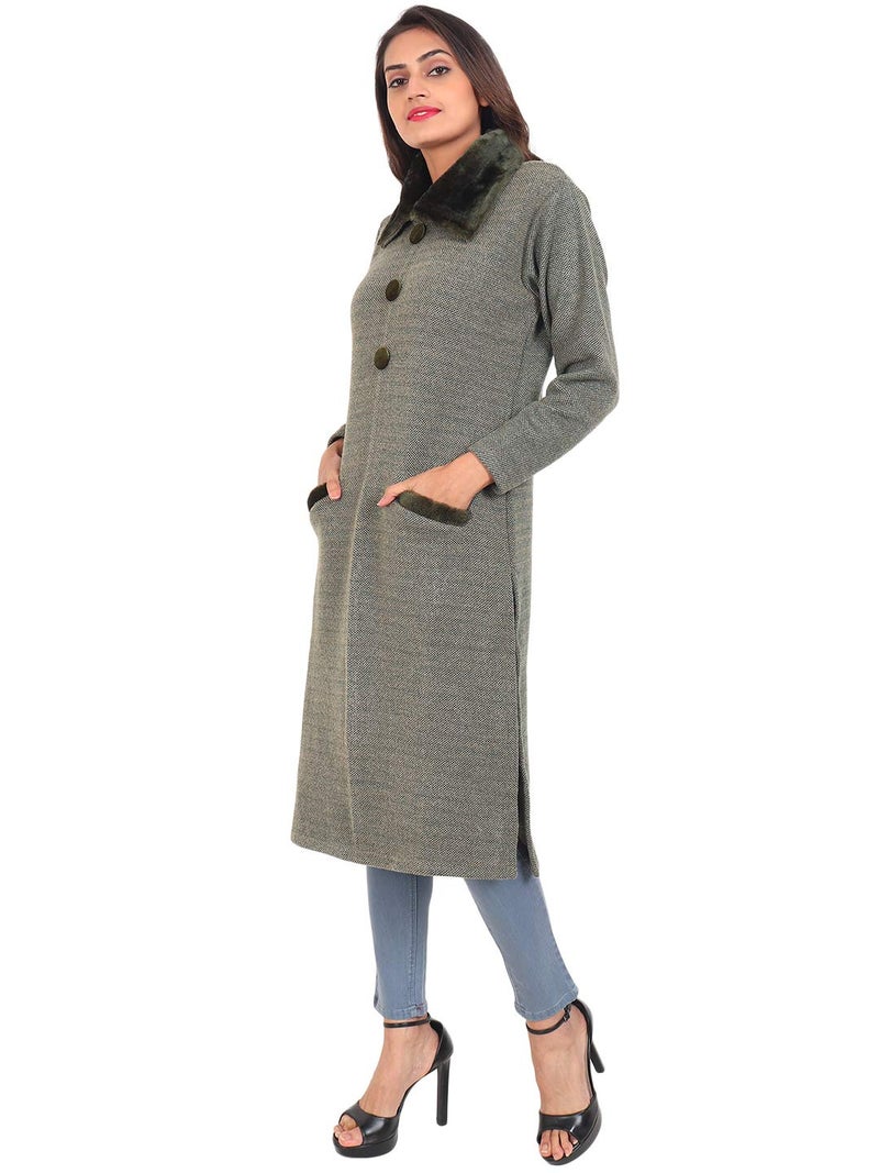 Matelco Women's Wool Straight Kurti for Winters (Ad04Caz45_Black_Parent) (Large, Green) - Image 3