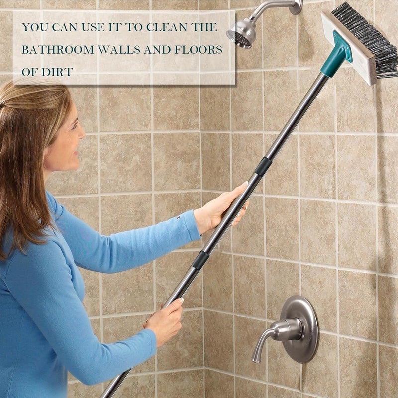 BSMstone Push Broom Brush Stainless Steel Wire Scrub Brush with Long Handle for Moss, Tough Stains on Deck, Grout, Garage, Patio - Image 4