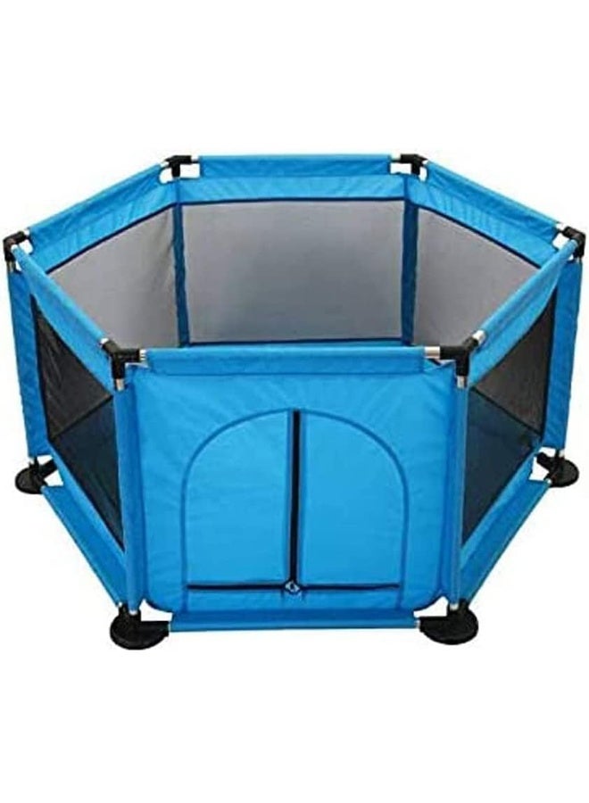 Foldable Baby Kids Playpen Activity Center Room Fitted Floor Baby Kids Safety Protection Care Playpen Tent Crawling Game Folding Fence Toys (Blue)  - Image 2