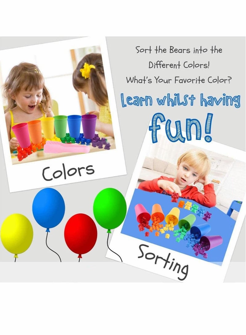 مجموعة من 71 قطعة لدببة العد بألوان قوس قزح مع حقيبة تخزين وأكواب فرز متطابقة وعدادات دب وألعاب نرد رياضيات للأطفال الصغار - Image 2