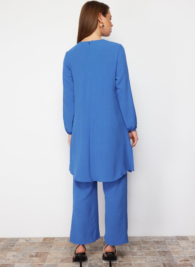 trendyol Indigo Sleeve Elasticated Wide Leg Aerobin Tunic-Pants Woven Suit TCTSS22US0023 - Image 5