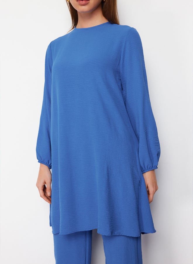 trendyol Indigo Sleeve Elasticated Wide Leg Aerobin Tunic-Pants Woven Suit TCTSS22US0023 - Image 4