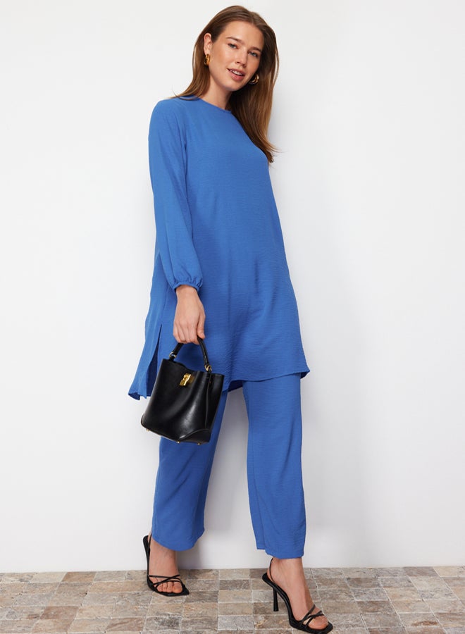 trendyol Indigo Sleeve Elasticated Wide Leg Aerobin Tunic-Pants Woven Suit TCTSS22US0023 - Image 1