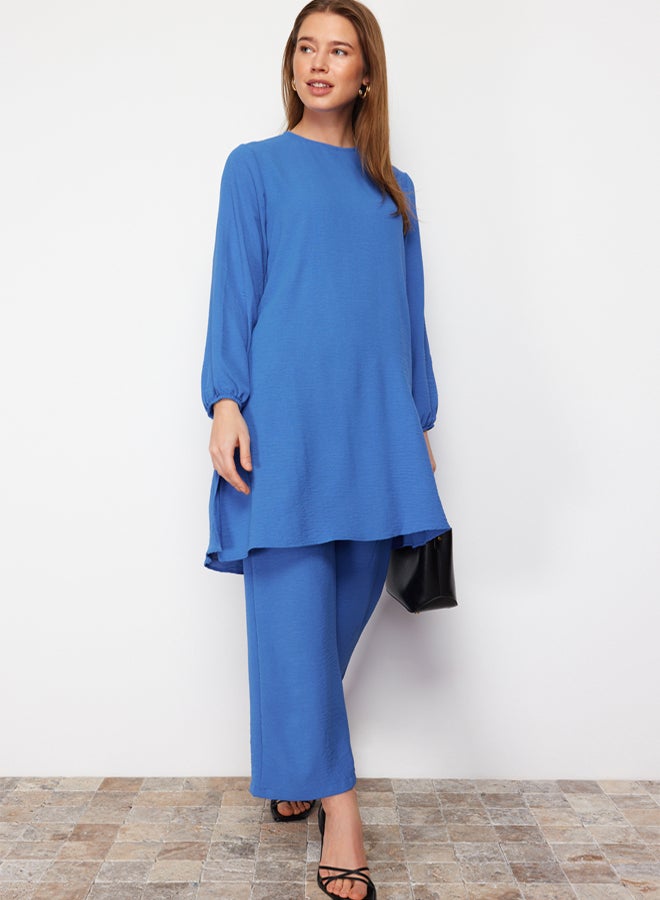 trendyol Indigo Sleeve Elasticated Wide Leg Aerobin Tunic-Pants Woven Suit TCTSS22US0023 - Image 3