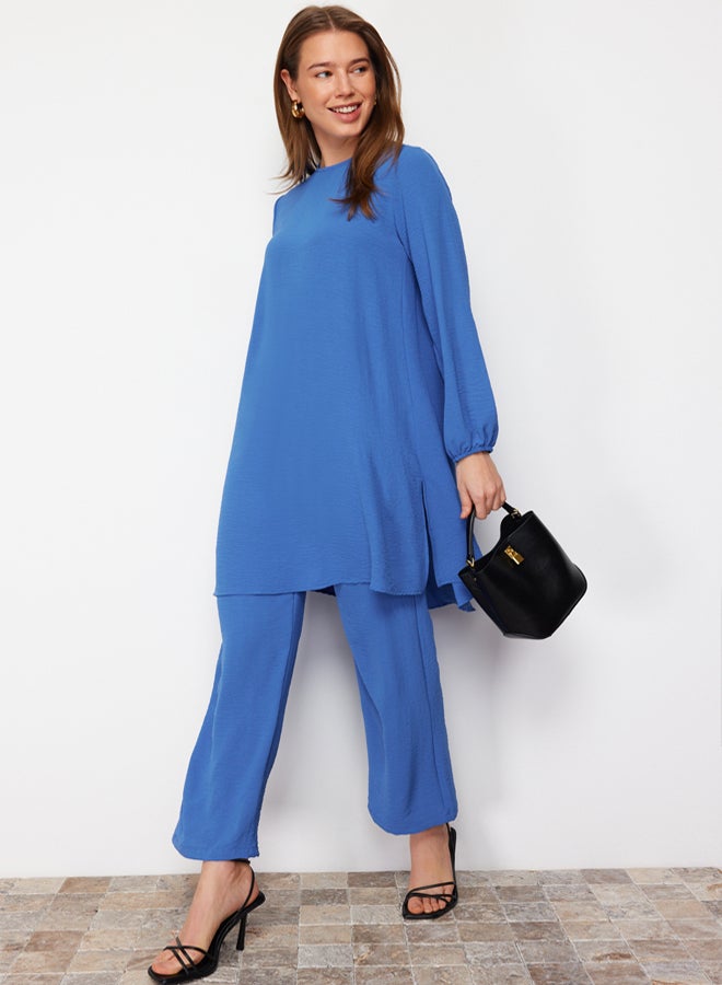 trendyol Indigo Sleeve Elasticated Wide Leg Aerobin Tunic-Pants Woven Suit TCTSS22US0023 - Image 2