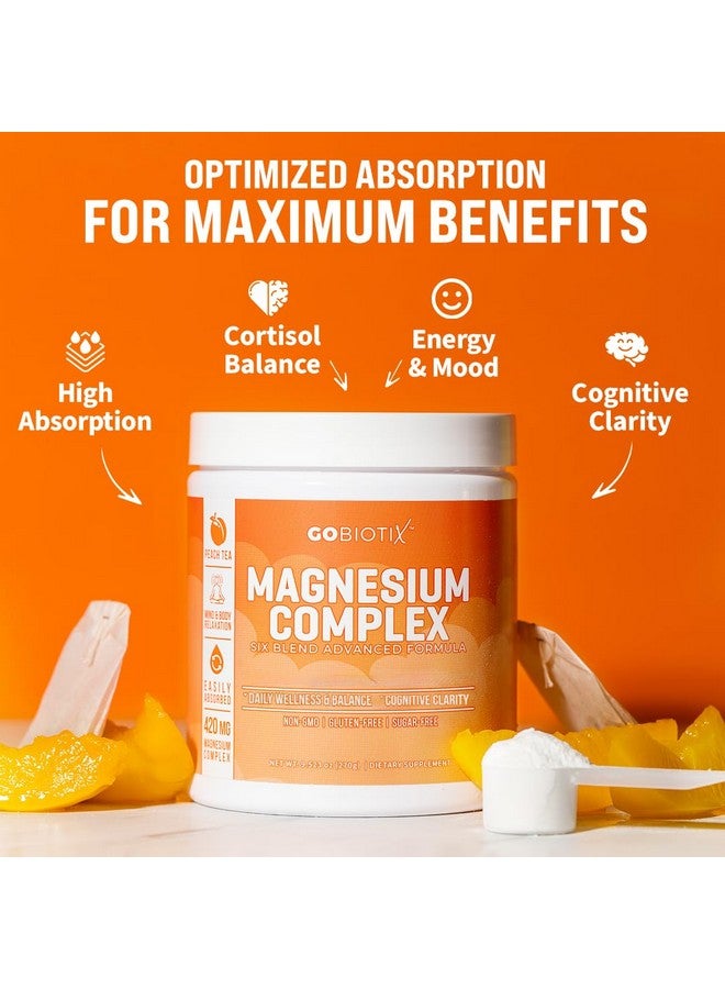 GoBiotix Magnesium Glycinate Powder - Cortisol Supplement for Women and Men - High Absorption Magnesium Complex Calm Supplement with Citrate, Malate - Sugar Free - 420 mg, 60 Servings, Peach Tea - Image 2