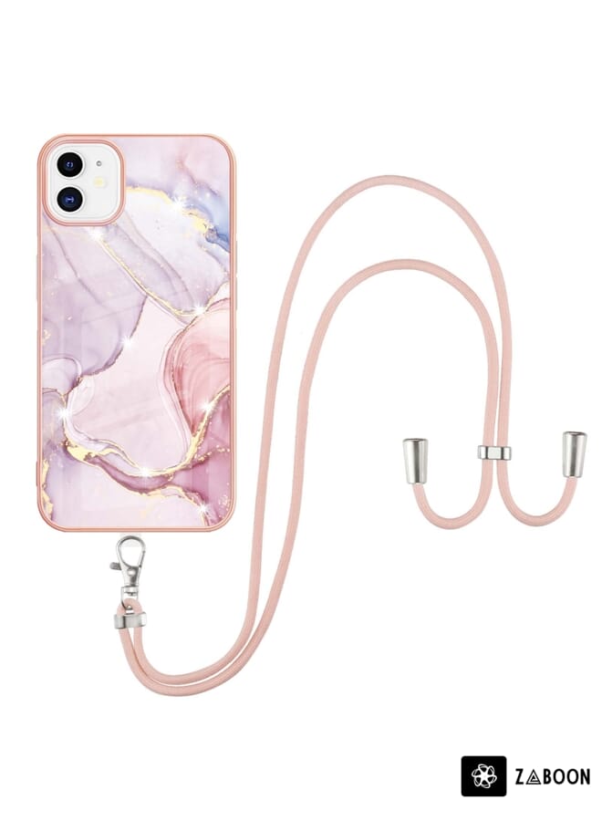 Zaboon Protective Case For iPhone 11 Electroplating Marble Pattern IMD TPU Shockproof Case with Neck Lanyard - Image 1