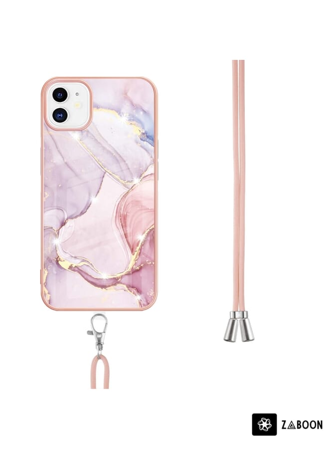 Zaboon Protective Case For iPhone 11 Electroplating Marble Pattern IMD TPU Shockproof Case with Neck Lanyard - Image 3