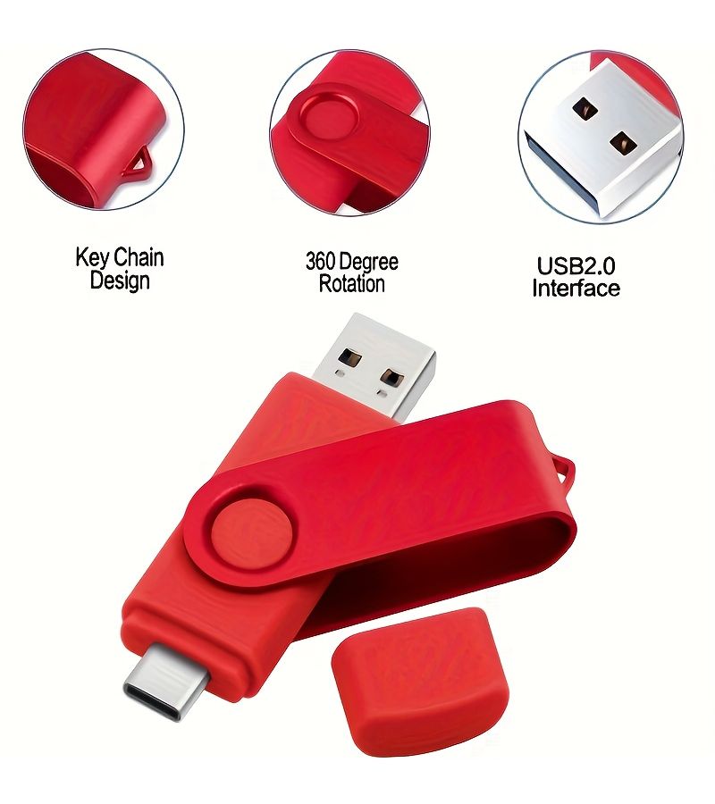High Speed 2 In 1 USB Flash Drive 2.0 512MB Red for Phone Laptop PC Portable External Storage Data Photo Video Music Transfer Tool Fashionable Design Strong Compatibility Durable Shell Compact Size - Image 4