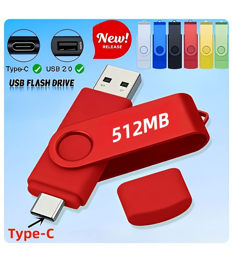 High Speed 2 In 1 USB Flash Drive 2.0 512MB Red for Phone Laptop PC Portable External Storage Data Photo Video Music Transfer Tool Fashionable Design Strong Compatibility Durable Shell Compact Size - Image 1