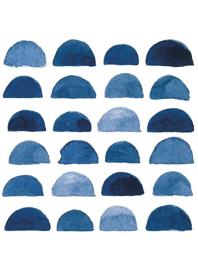 HAOKHOME 960981 Watercolor Brush Strokes Scallop Boho Peel And Stick Wallpaper Removable Indigo Blue/White Vinyl Self Adhesive Mural 17.7In X 9.8Ft  - Image 1